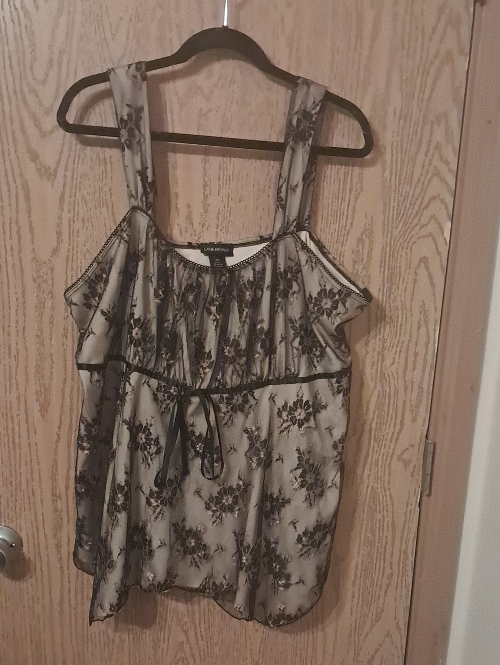 Lane Bryant Black and Cream Floral Tie-Front Cold Shoulder Camisole 24